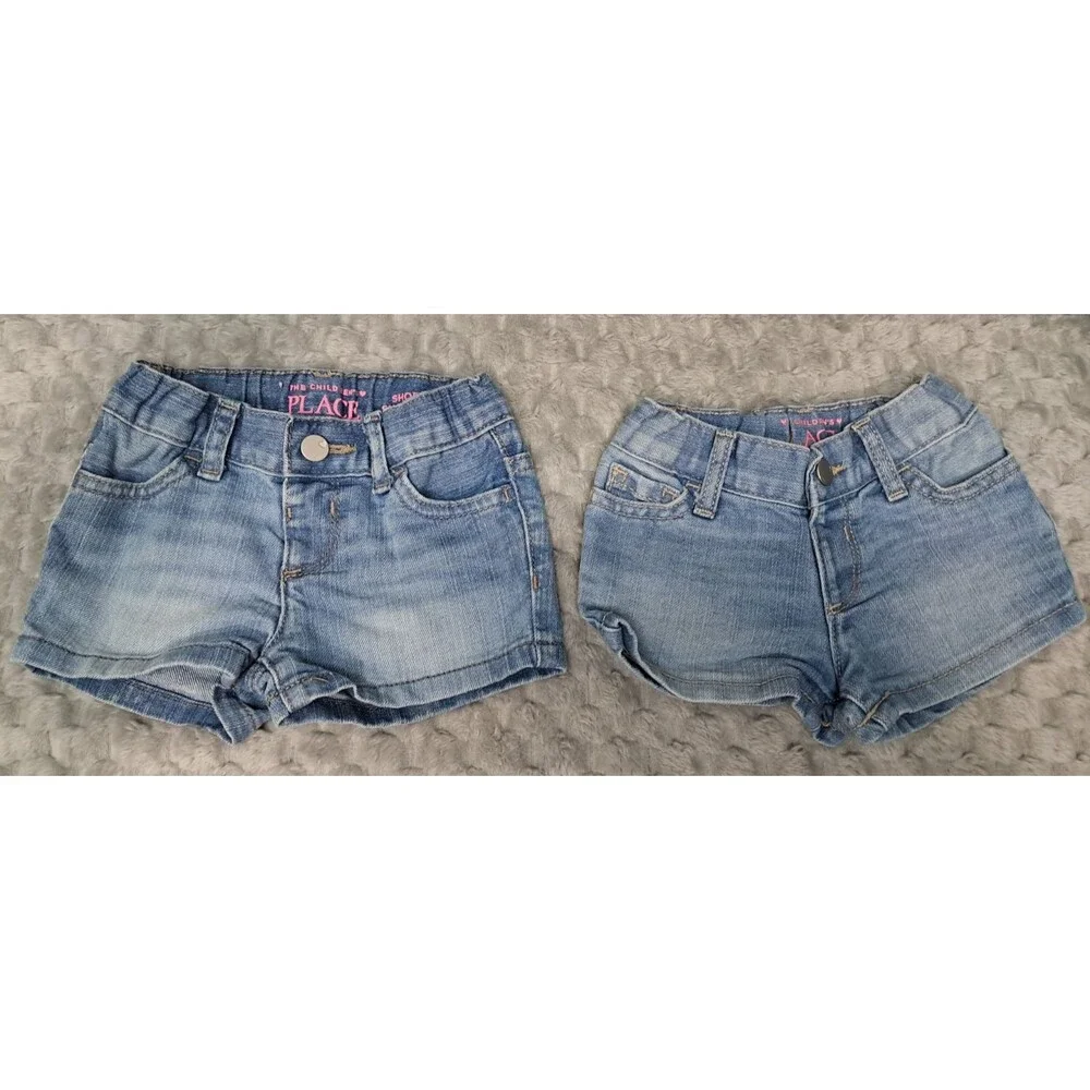 Lot of 2 Childrens Place 6-9 Months Girls Shorts Blue Jean Denim Baby